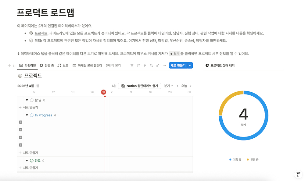 노션을 활용한 프로젝트 관리 예시