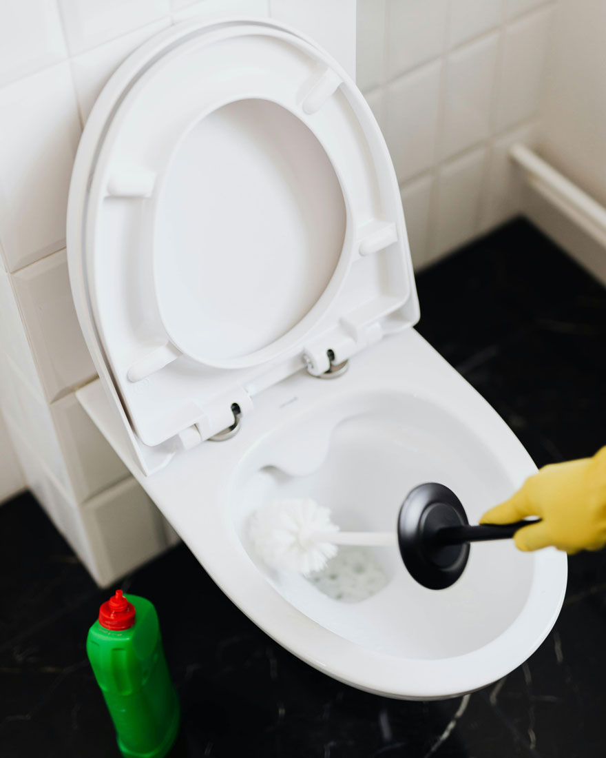 변기 세척하는 모습